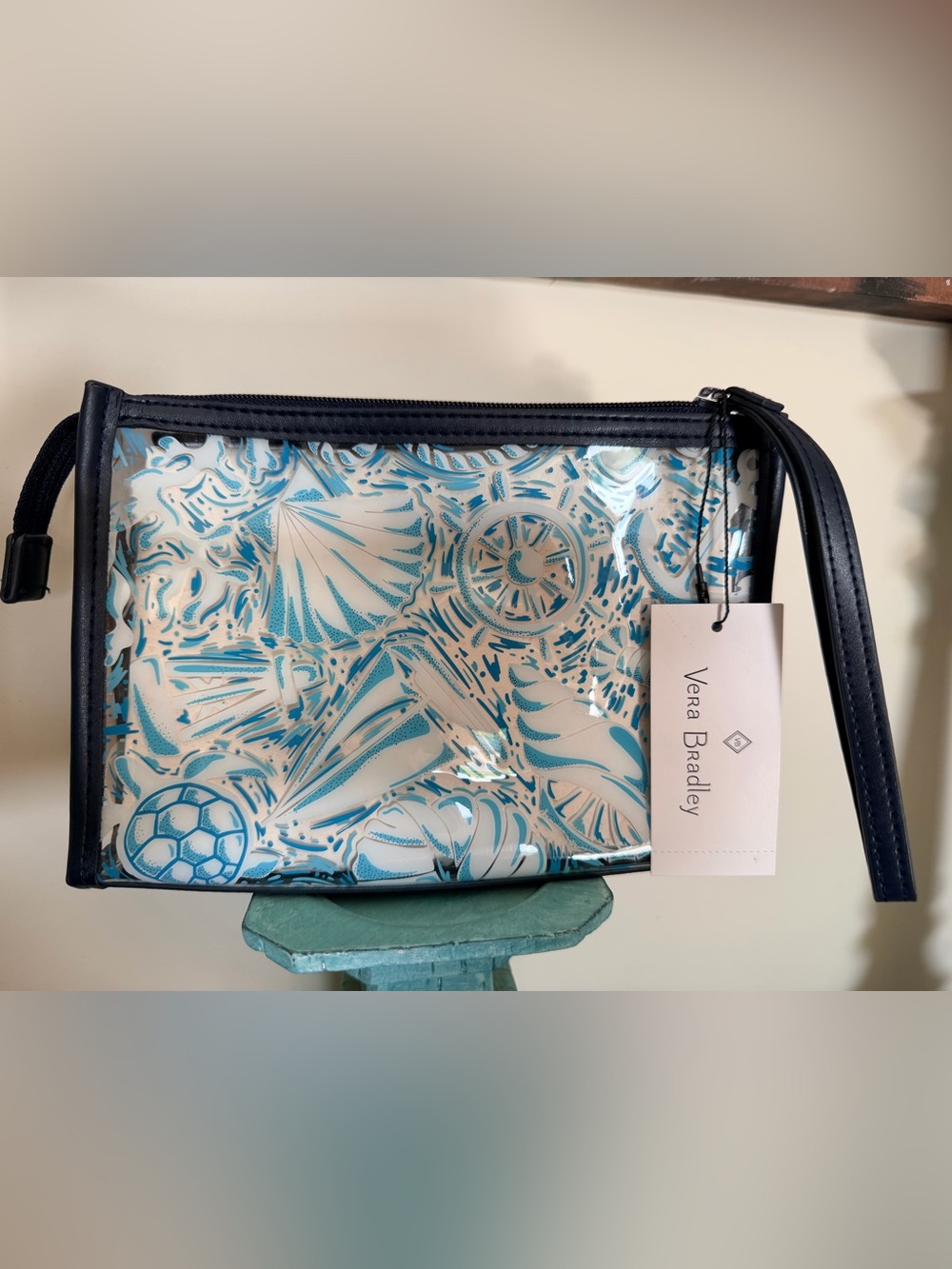 Vera Bradley Clear Blue and White Shell Print Wristlet